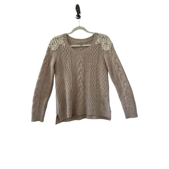 Anthropologie Knitted & Knotted Cable Knit Wool Blend Sweater Women’s Tan Size X - Picture 1 of 6